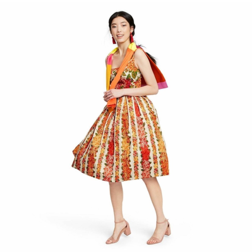 Isaac Mizrahi for Target Floral Print Sleeveless Square Neck Pleated Dress